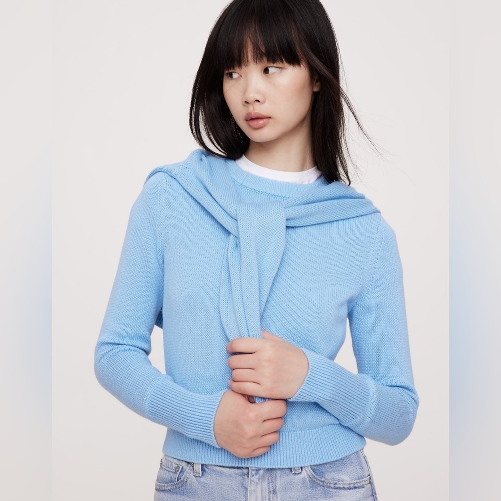 NWT Banana Republic Cotton Silk Crew Neck High Dive Blue Sweater Sz XS (#732207)